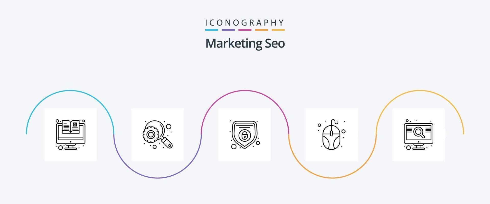 Marketing Seo Line 5 Icon Pack Including screen. optimization. protection. engine. monitor vector