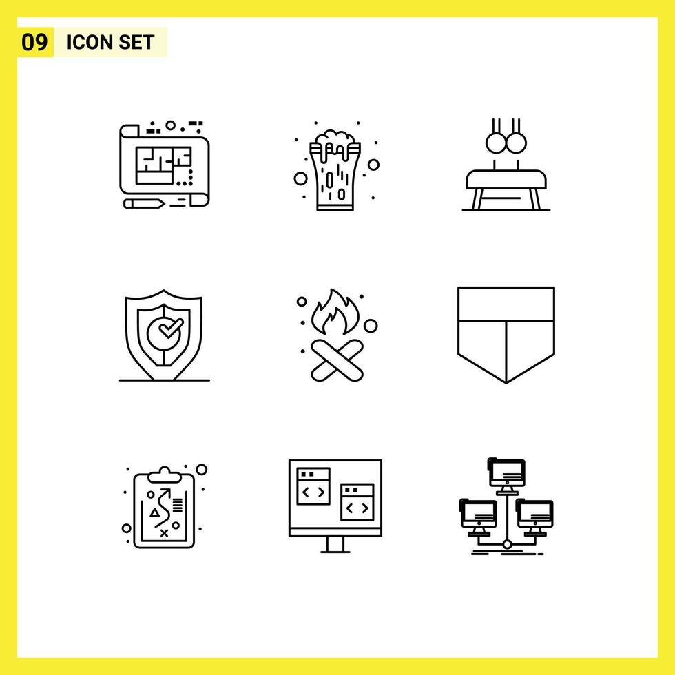 Set of 9 Modern UI Icons Symbols Signs for protection gdpr cheers sport gymnastic Editable Vector Design Elements