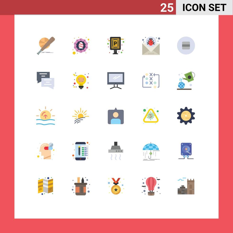 User Interface Pack of 25 Basic Flat Colors of message email egg bug board Editable Vector Design Elements