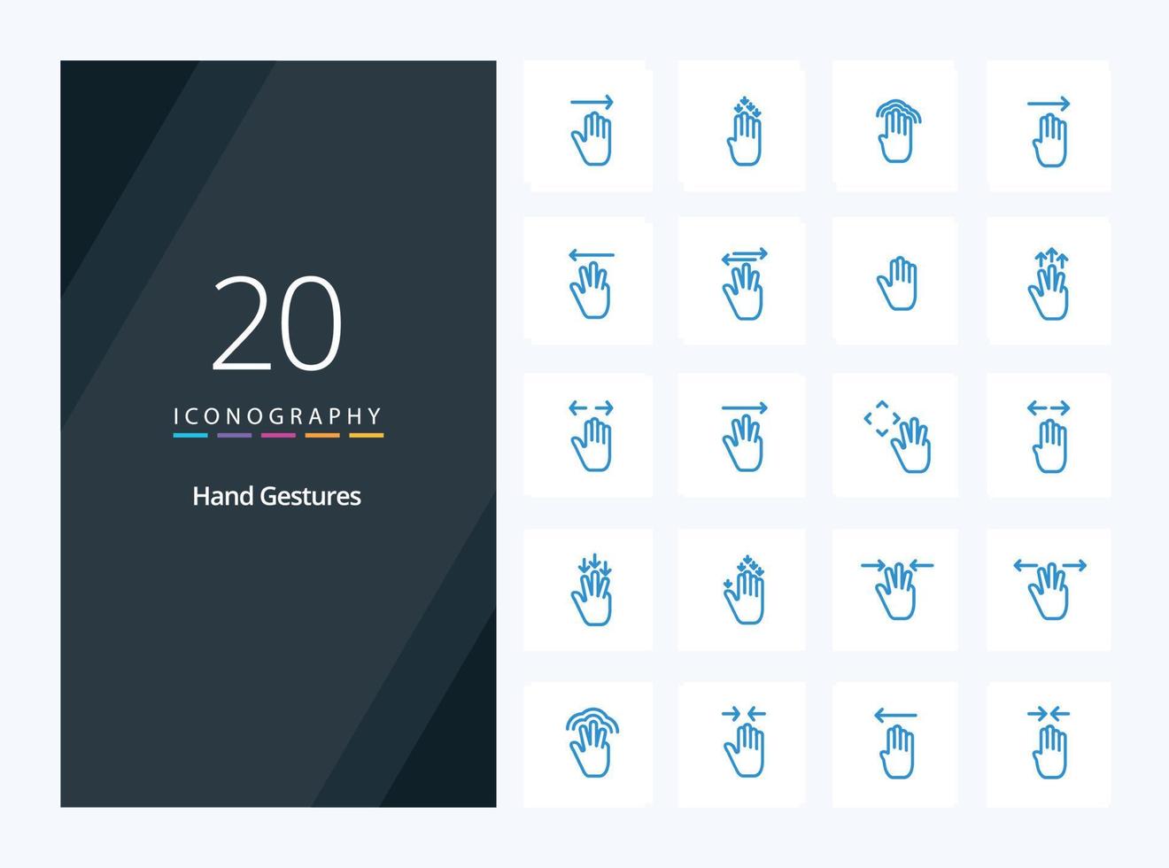 20 Hand Gestures Blue Color icon for presentation vector