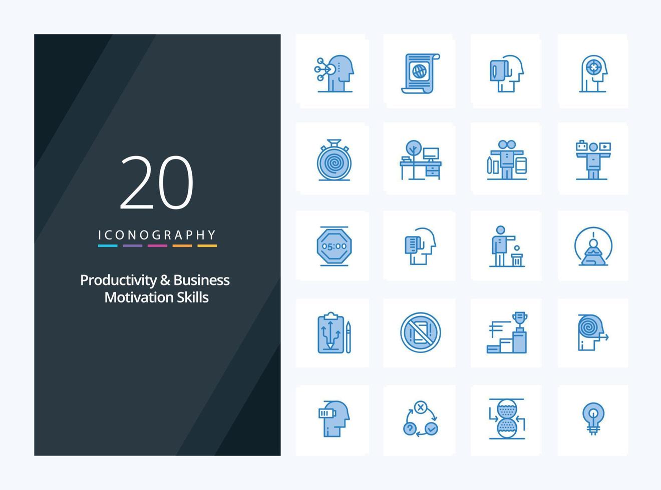 20 Productivity And Business Motivation Skills Blue Color icon for presentation vector