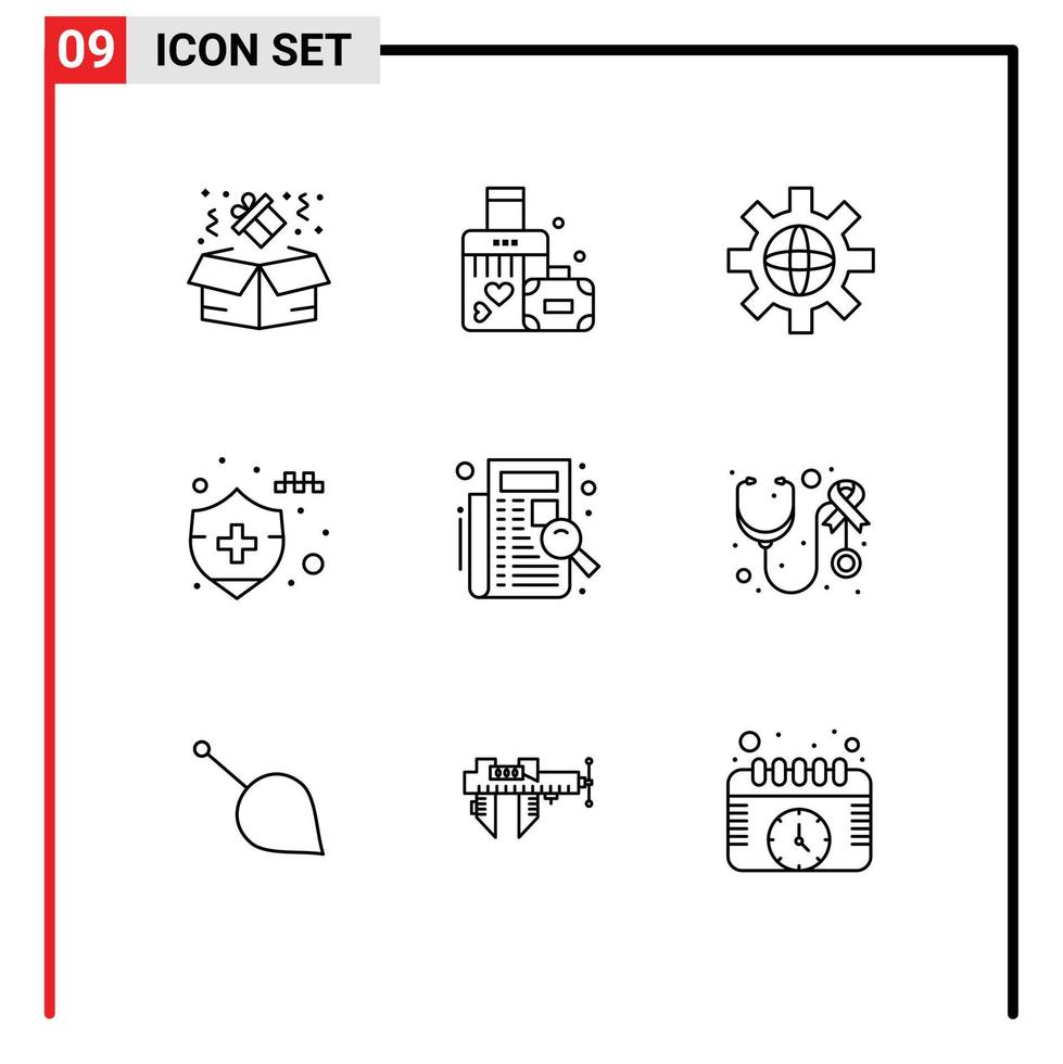 Set of 9 Modern UI Icons Symbols Signs for listing filing globe check car insurance Editable Vector Design Elements