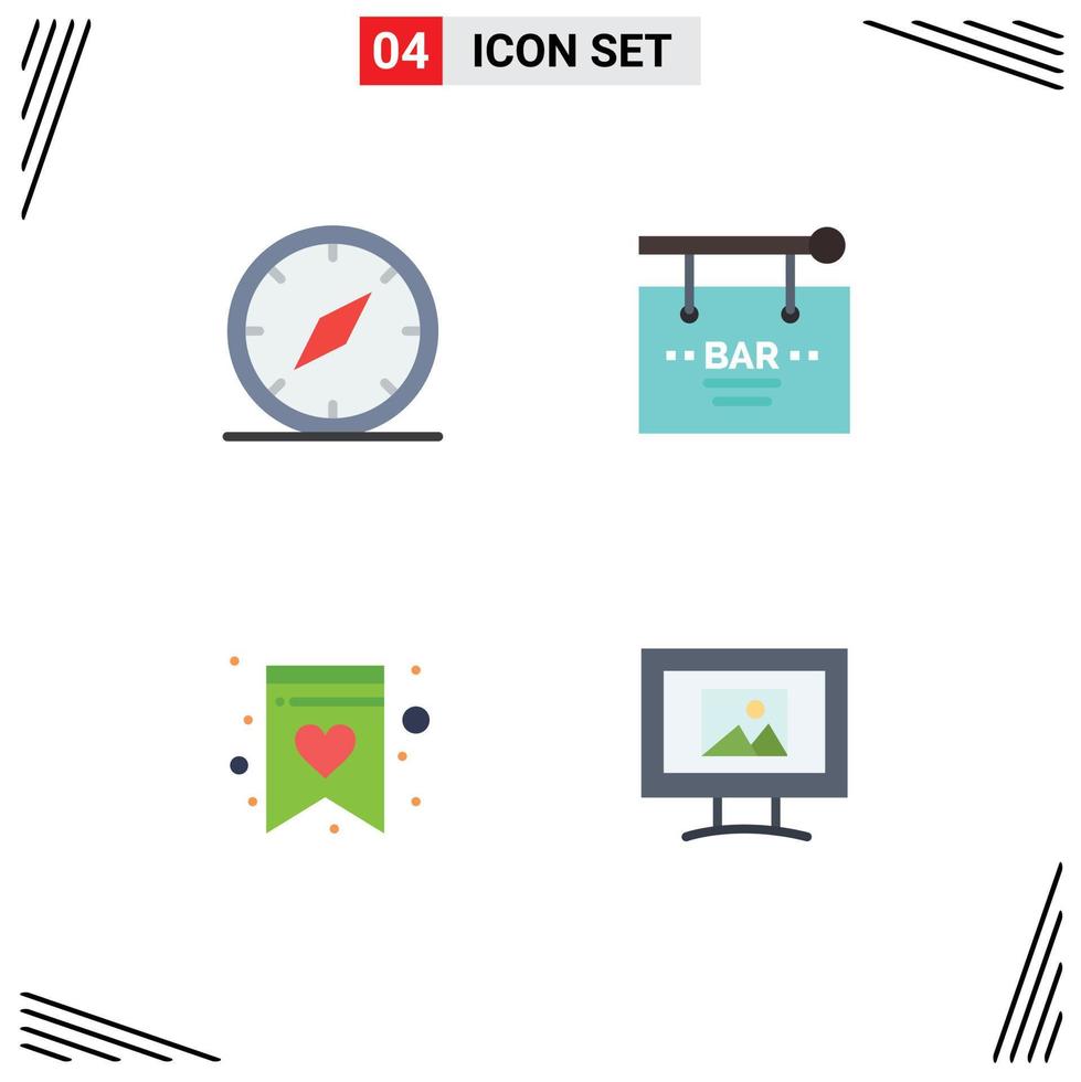 4 Universal Flat Icons Set for Web and Mobile Applications compass sign location birthday shopping list Editable Vector Design Elements
