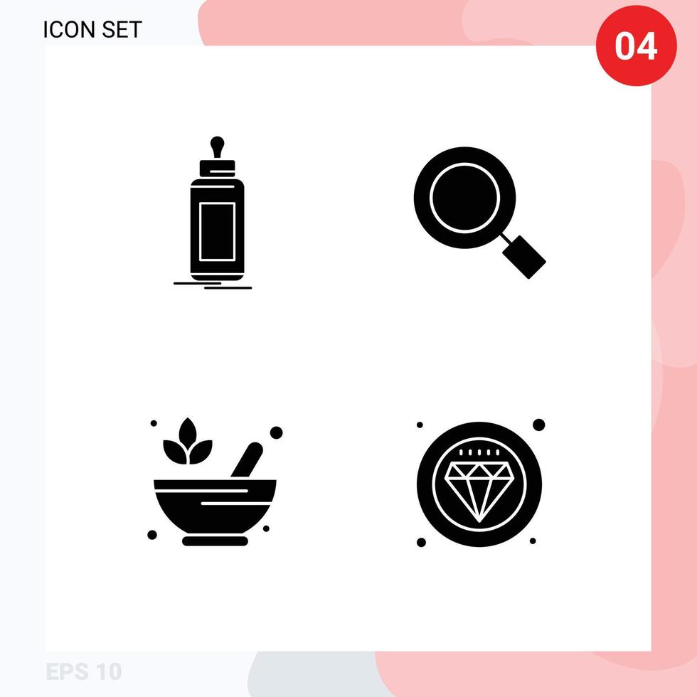 Pack of 4 creative Solid Glyphs of feeder mortar baby magnifier rx Editable Vector Design Elements