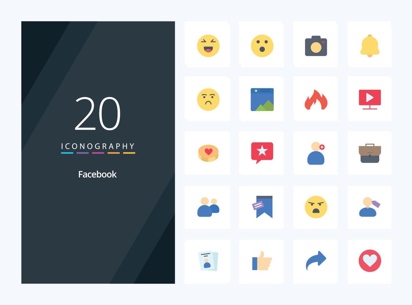 20 Facebook Flat Color icon for presentation vector