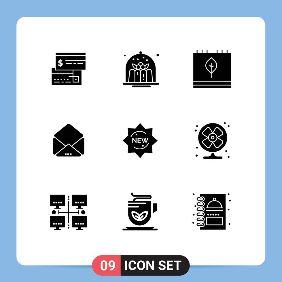 Solid Glyph Pack of 9 Universal Symbols of open message dessert season fall Editable Vector Design Elements