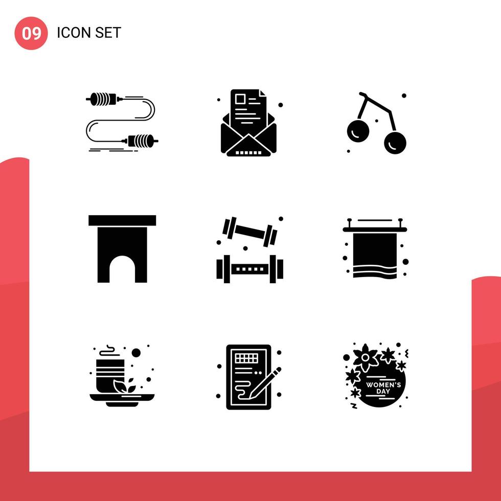 Set of 9 Modern UI Icons Symbols Signs for marketplace building newsletter cherry summer Editable Vector Design Elements
