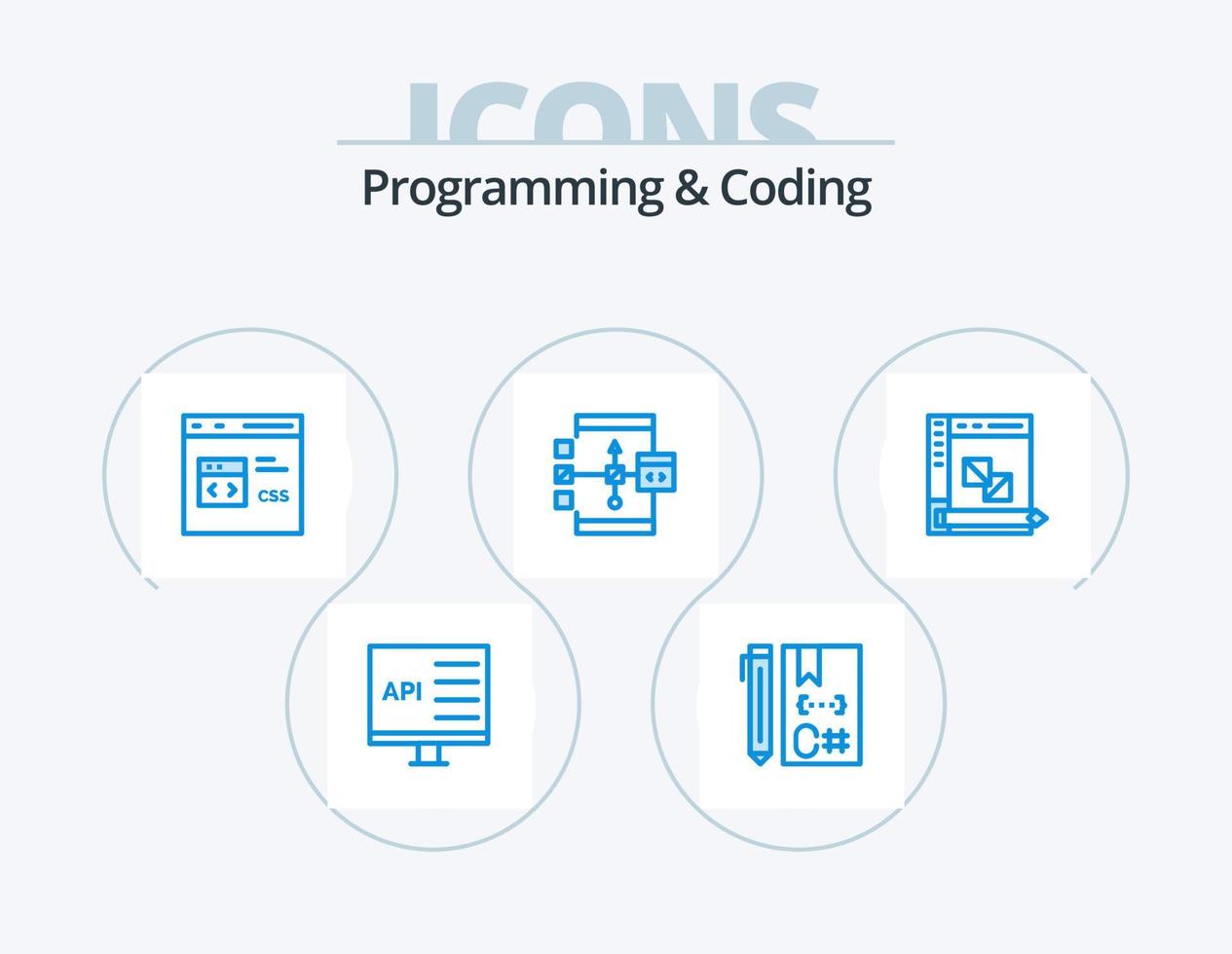 Programming And Coding Blue Icon Pack 5 Icon Design. develop. app. develop. development. css vector