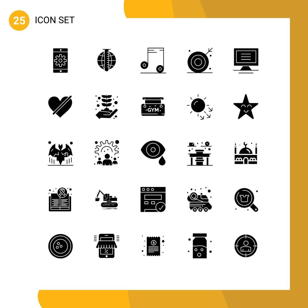 25 Universal Solid Glyph Signs Symbols of shooting target eye research bulls aim Editable Vector Design Elements