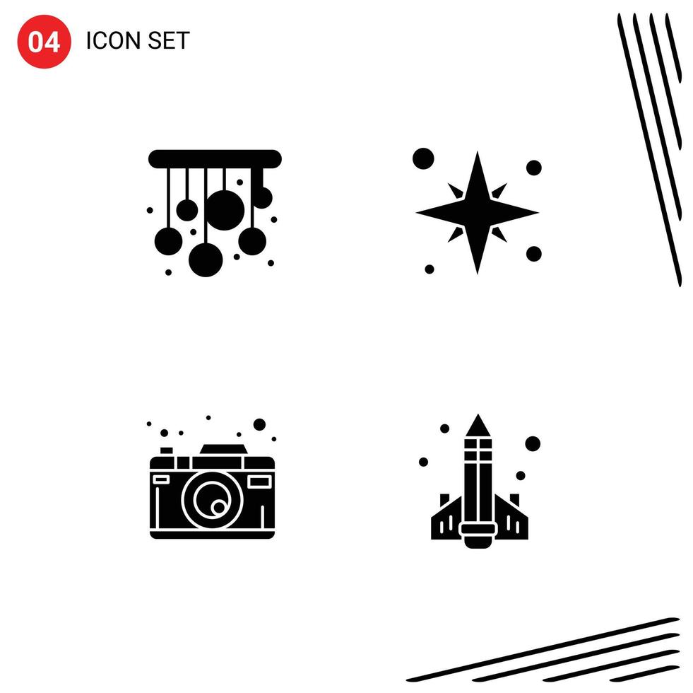 conjunto de pictogramas de 4 glifos sólidos simples de elementos de diseño vectorial editables de fotografía de vacaciones en la playa de la casa vector