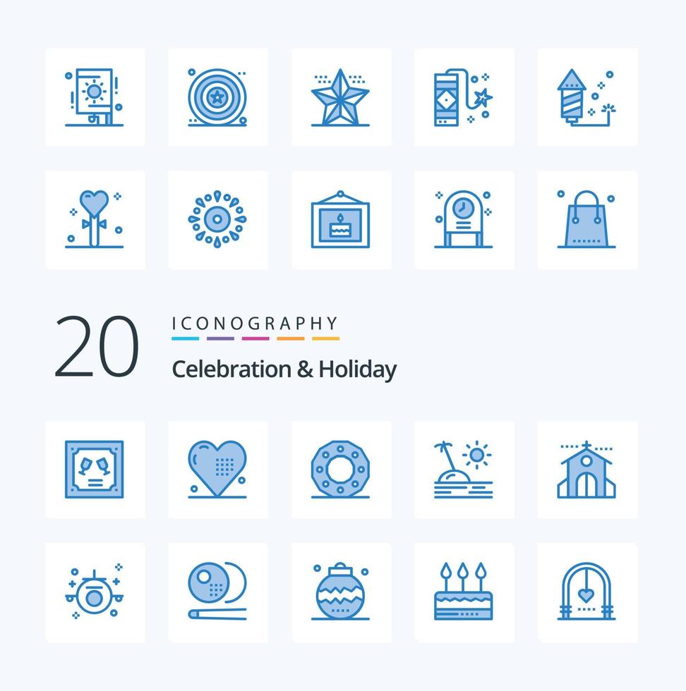 20 Celebration  Holiday Blue Color icon Pack like vacation island love holiday holiday vector