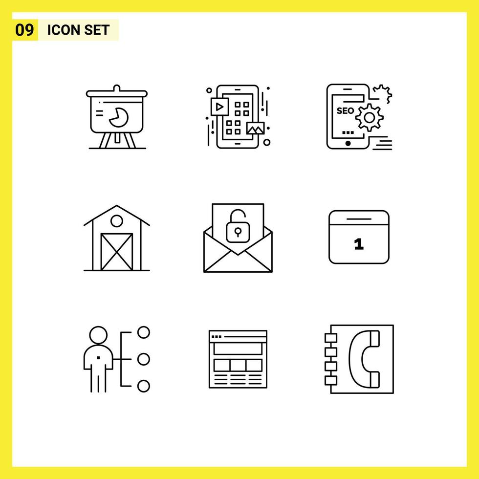 Outline Pack of 9 Universal Symbols of house barn play autumn setting Editable Vector Design Elements