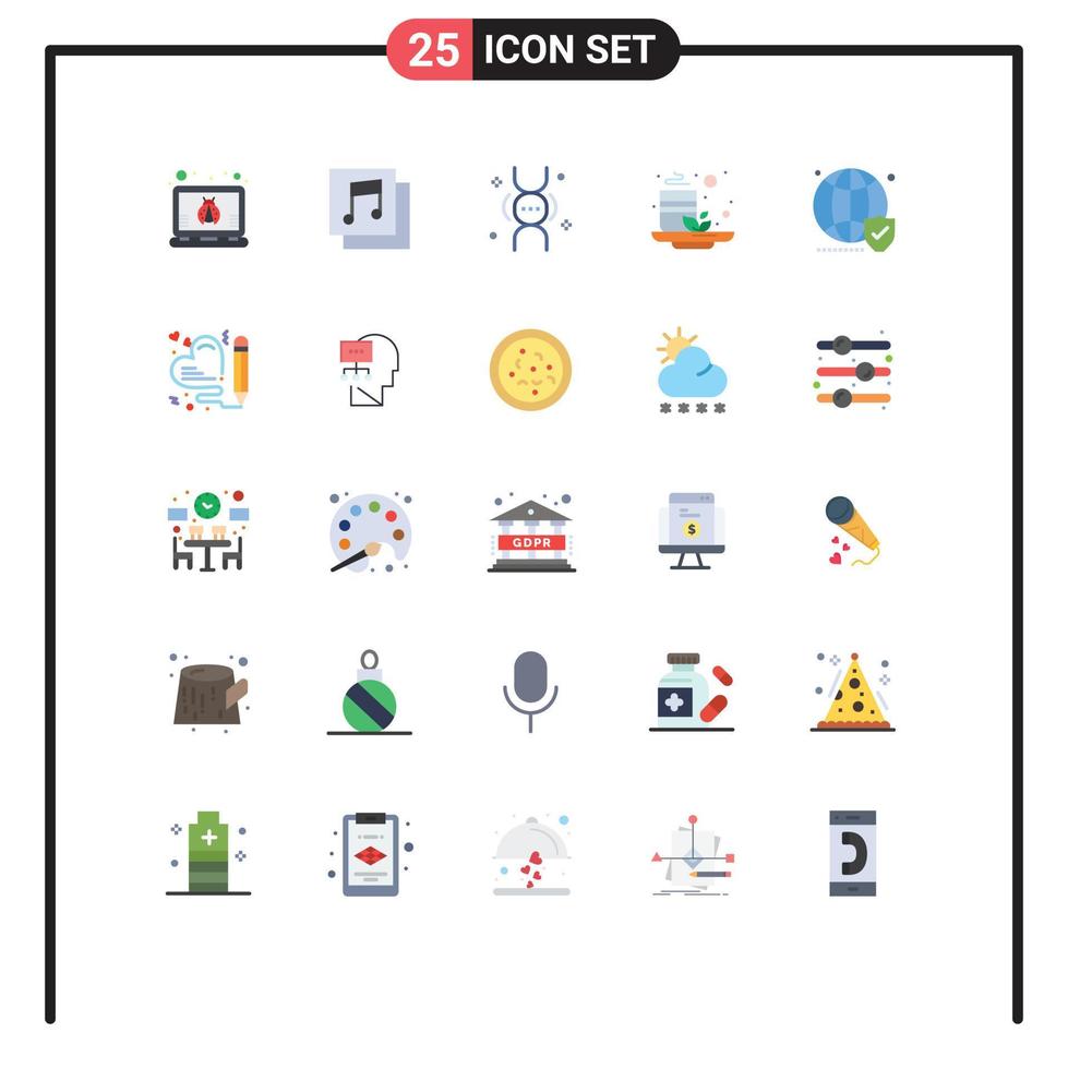 Pictogram Set of 25 Simple Flat Colors of world shield inheritance globe tea Editable Vector Design Elements