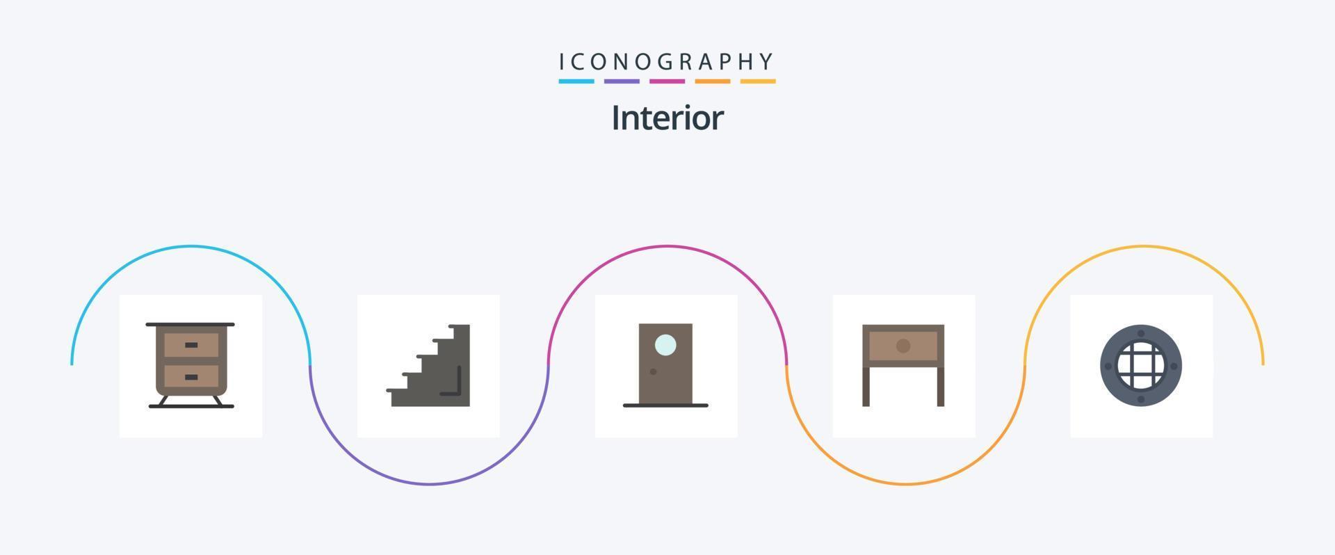 paquete de iconos de 5 planos interiores que incluye el interior. interior. entrada. familiar. fin vector