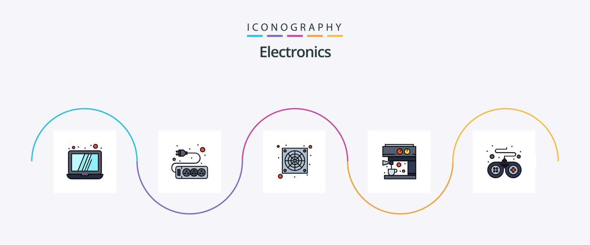 Electronics Line Filled Flat 5 Icon Pack Including . fan. game. controller vector