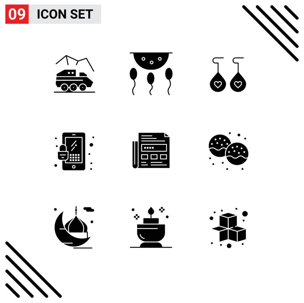 9 Thematic Vector Solid Glyphs and Editable Symbols of ad security laboratory mobile heart Editable Vector Design Elements