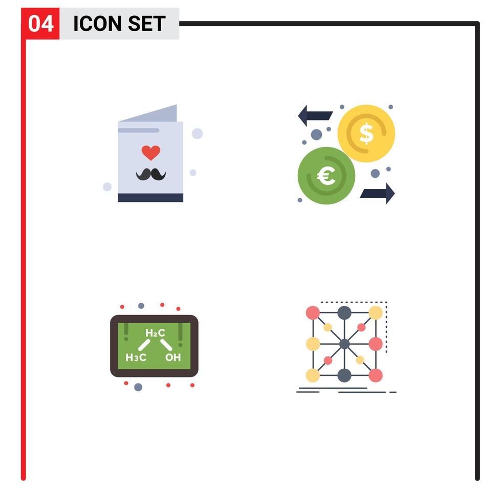 Modern Set of 4 Flat Icons Pictograph of dad ethanol card money study Editable Vector Design Elements
