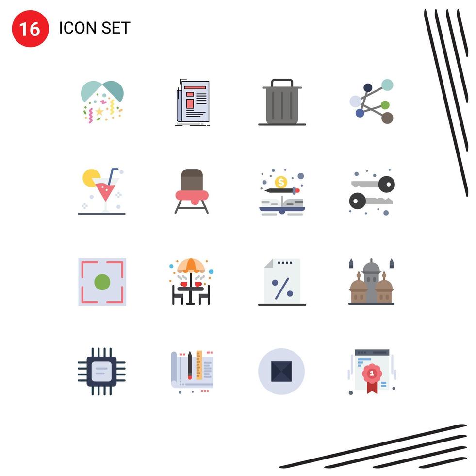 Modern Set of 16 Flat Colors and symbols such as beverage share delete link trash Editable Pack of Creative Vector Design Elements