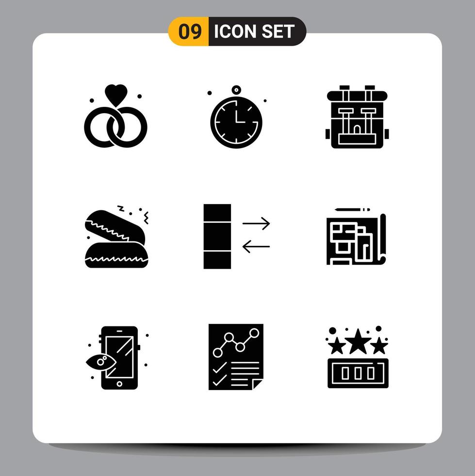 Modern Set of 9 Solid Glyphs and symbols such as architecture data bag column food Editable Vector Design Elements