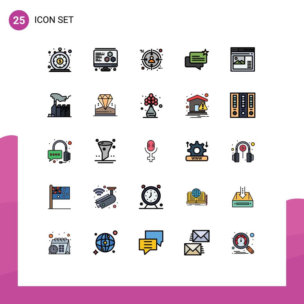 Group of 25 Modern Filled line Flat Colors Set for web internet business shop ecommerce Editable Vector Design Elements