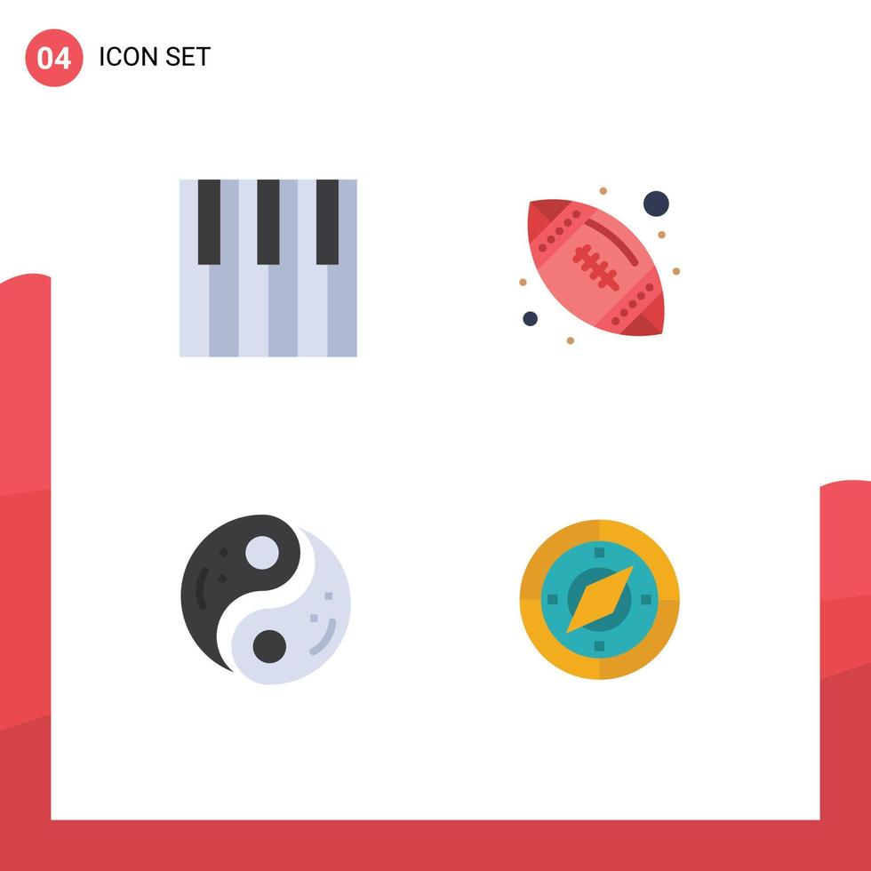 Pictogram Set of 4 Simple Flat Icons of audio taoism piano ball yang Editable Vector Design Elements