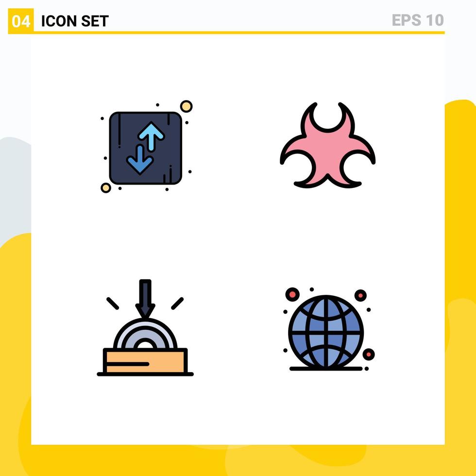 Mobile Interface Filledline Flat Color Set of 4 Pictograms of arrow business orientation hazard software Editable Vector Design Elements