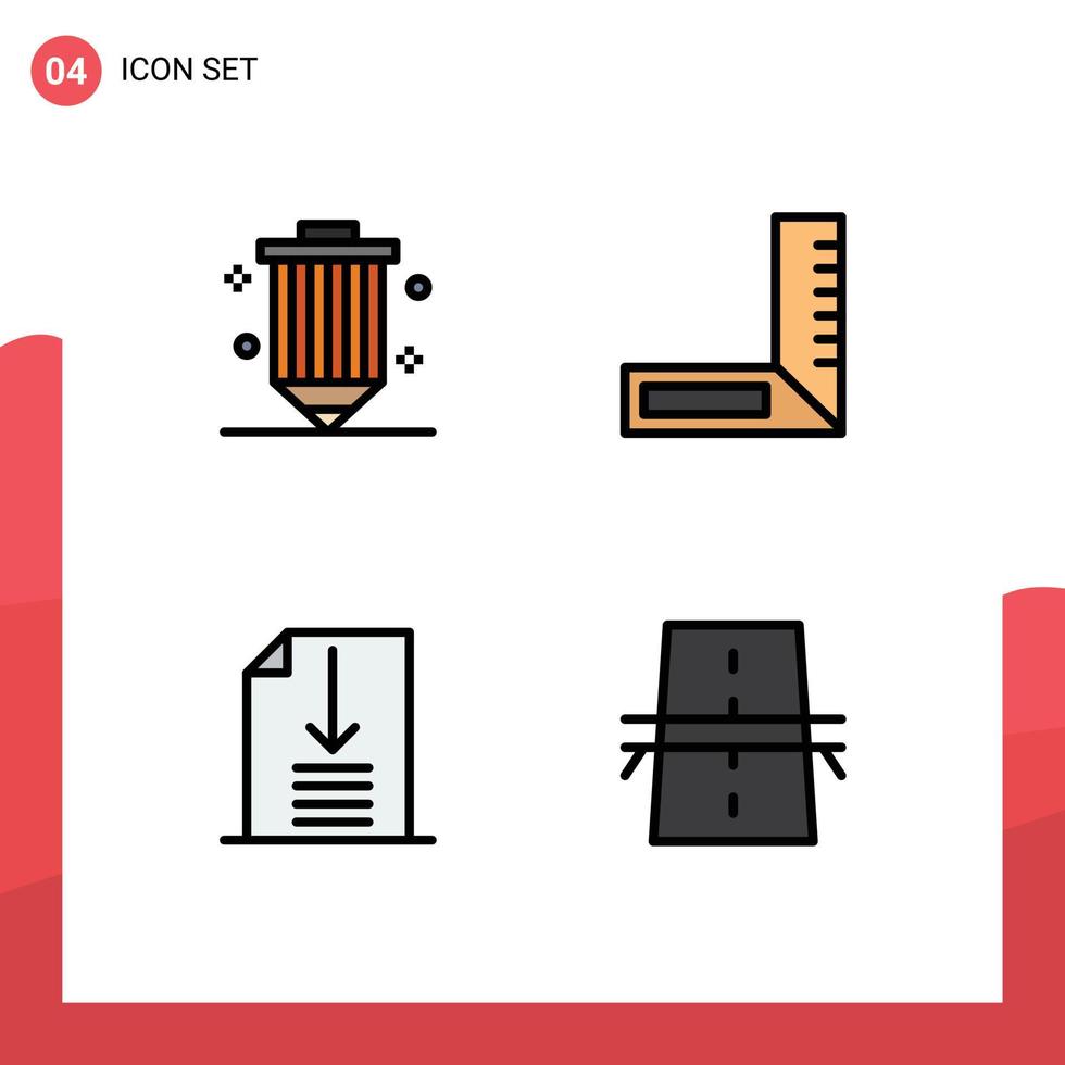 Mobile Interface Filledline Flat Color Set of 4 Pictograms of coding office pencil construction bridge Editable Vector Design Elements