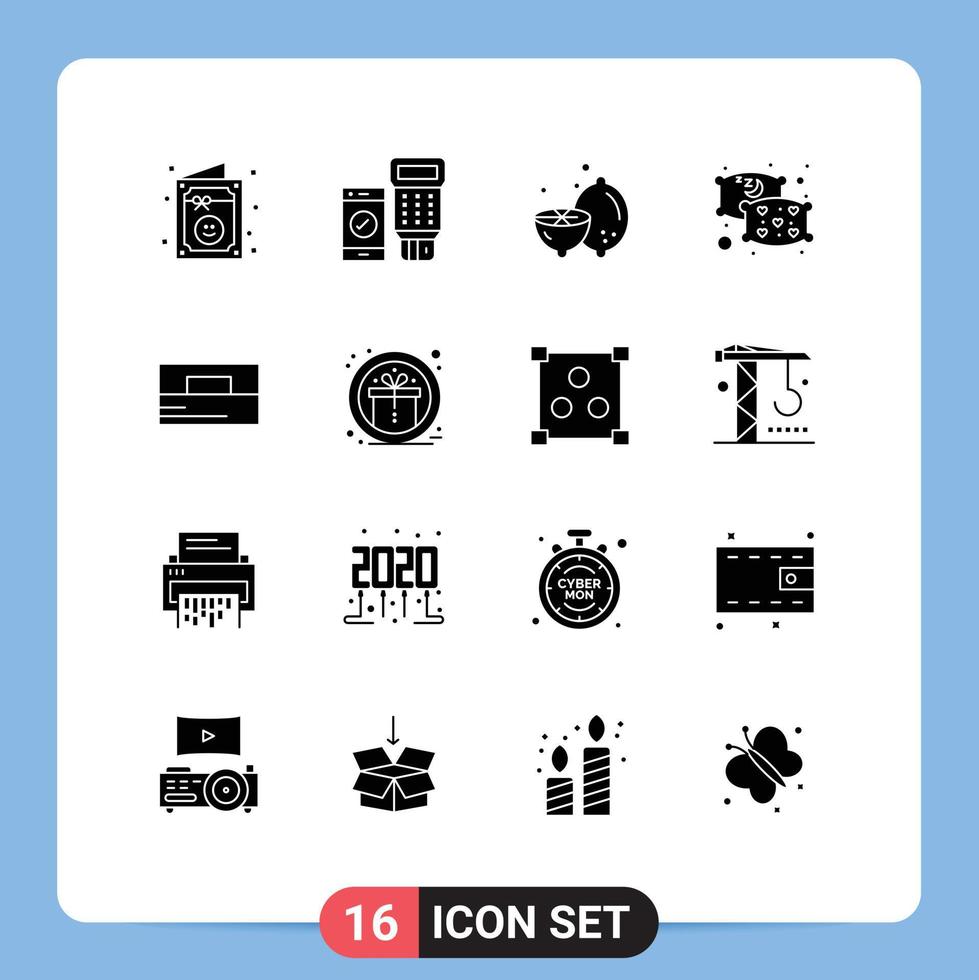 User Interface Pack of 16 Basic Solid Glyphs of man accessories lemon sleep pillow Editable Vector Design Elements