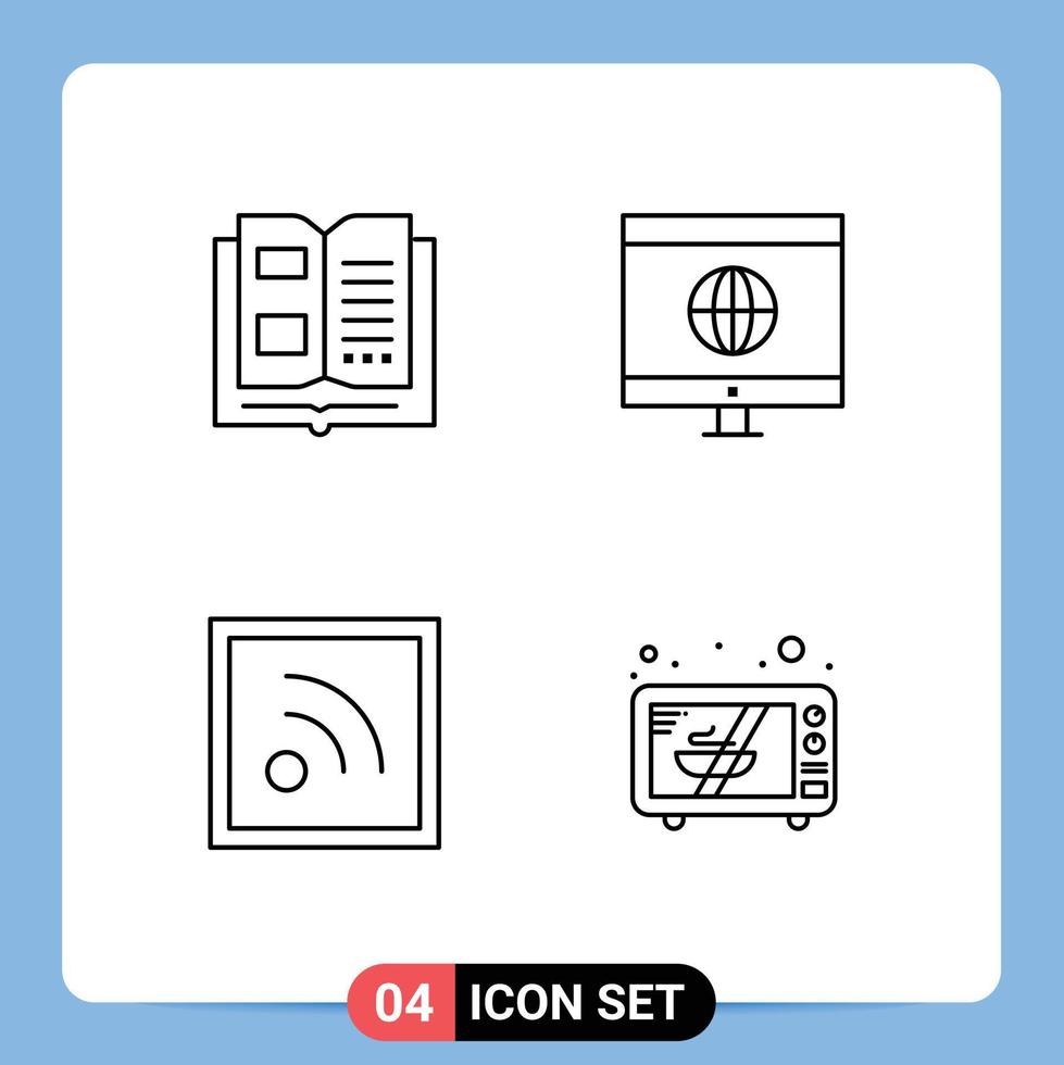 Set of 4 Vector Filledline Flat Colors on Grid for book rss reading learning microwave Editable Vector Design Elements