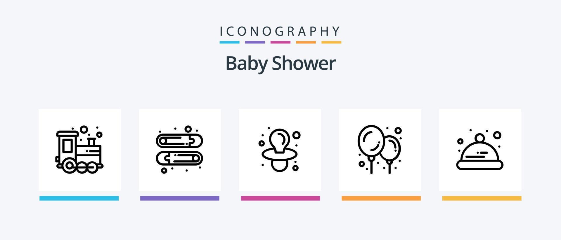 paquete de iconos de la línea 5 de baby shower que incluye. niño pequeño. monitor. sombrero. juguete. diseño de iconos creativos vector