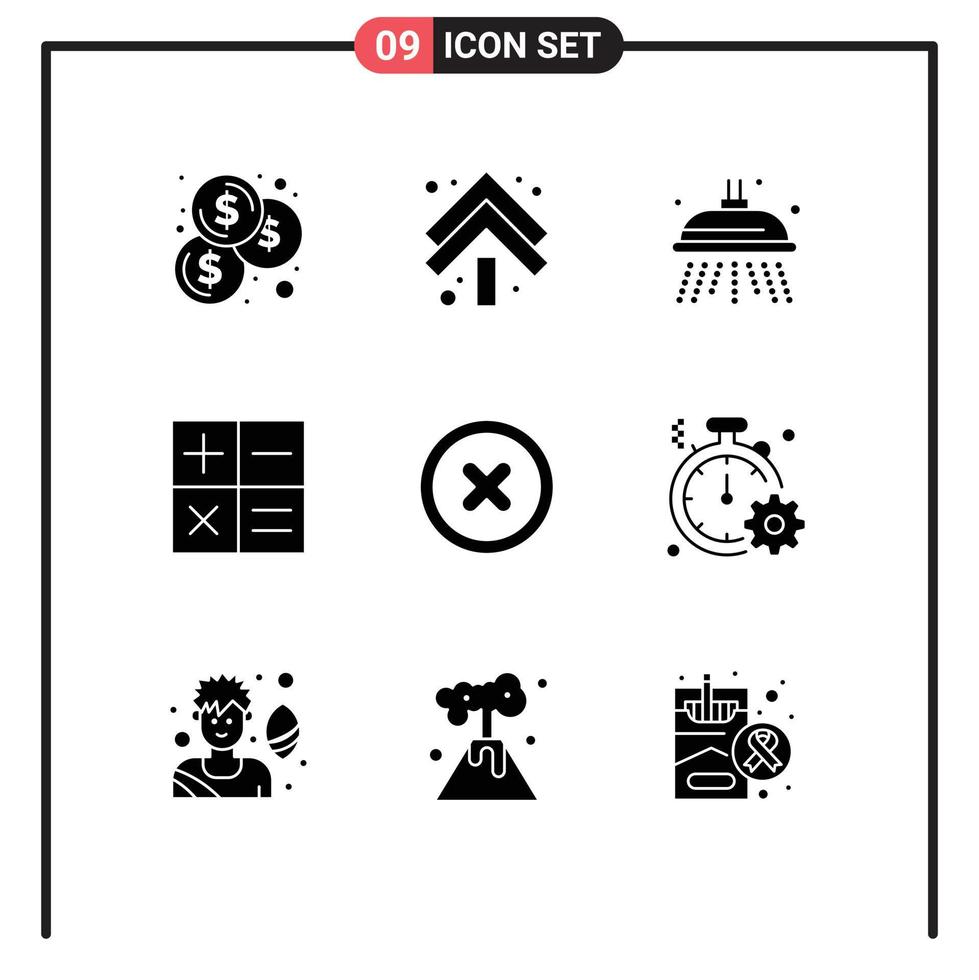 Pictogram Set of 9 Simple Solid Glyphs of clock ui park canceled mini Editable Vector Design Elements