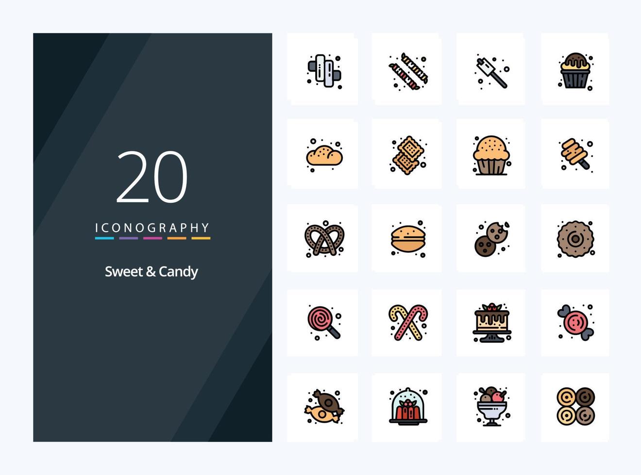 20 Sweet And Candy line Filled icon for presentation vector