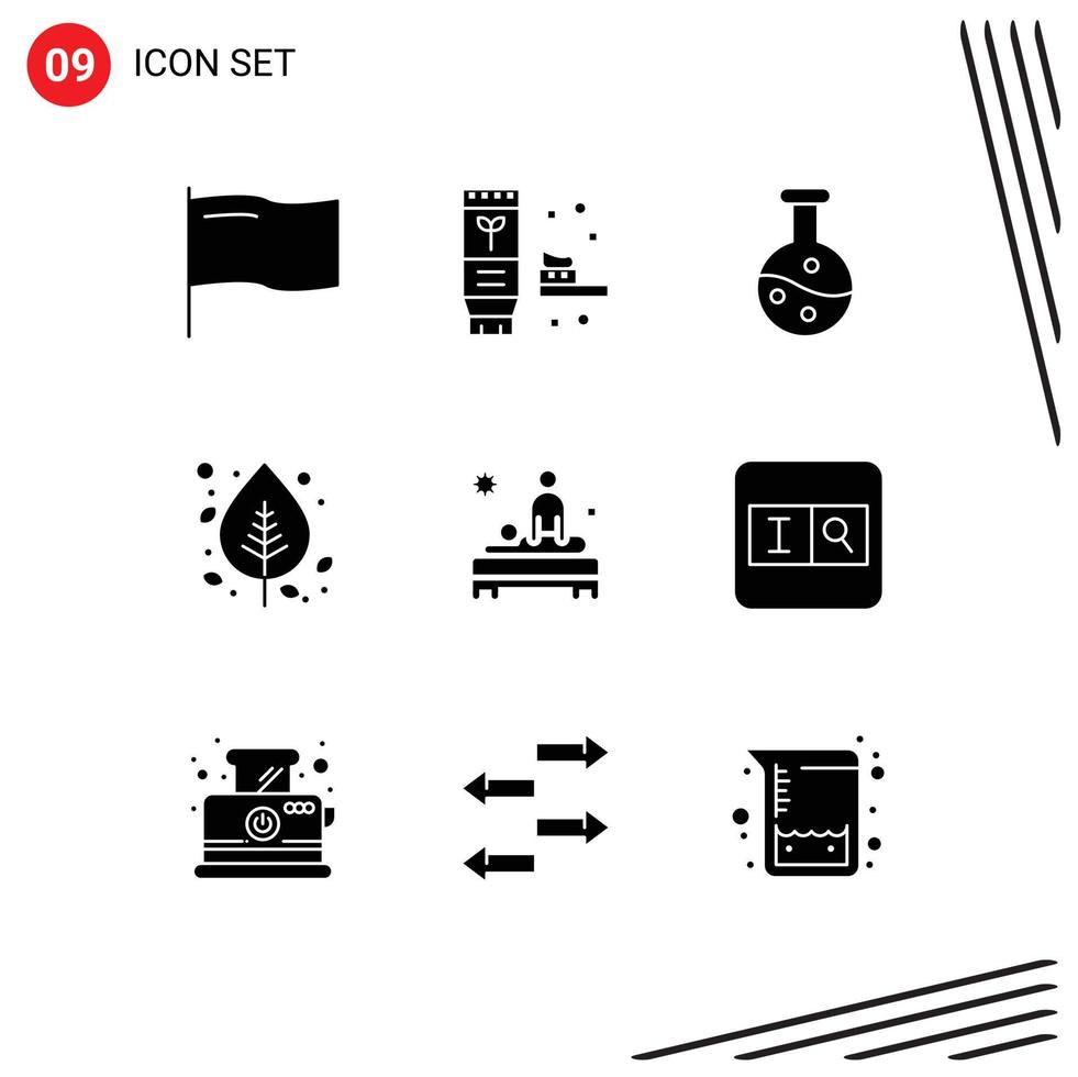 Universal Icon Symbols Group of 9 Modern Solid Glyphs of care back experiment tree leaf Editable Vector Design Elements