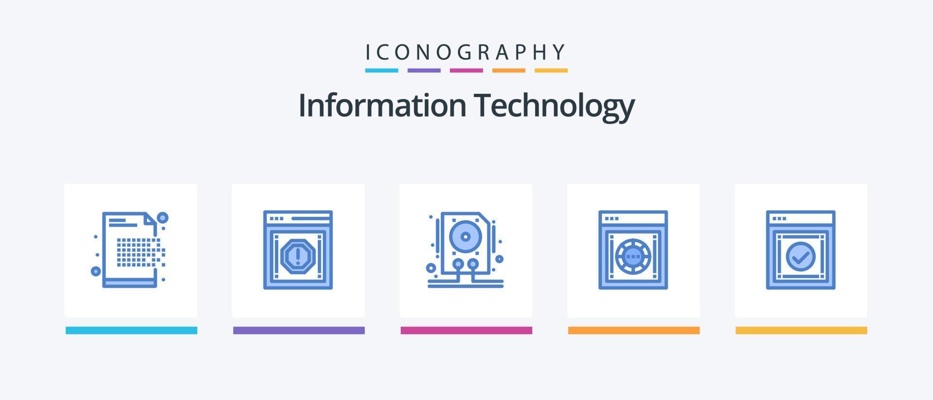 paquete de iconos azul 5 de tecnología de la información que incluye caja de seguridad. Internet. notificación. encriptación disco duro diseño de iconos creativos vector