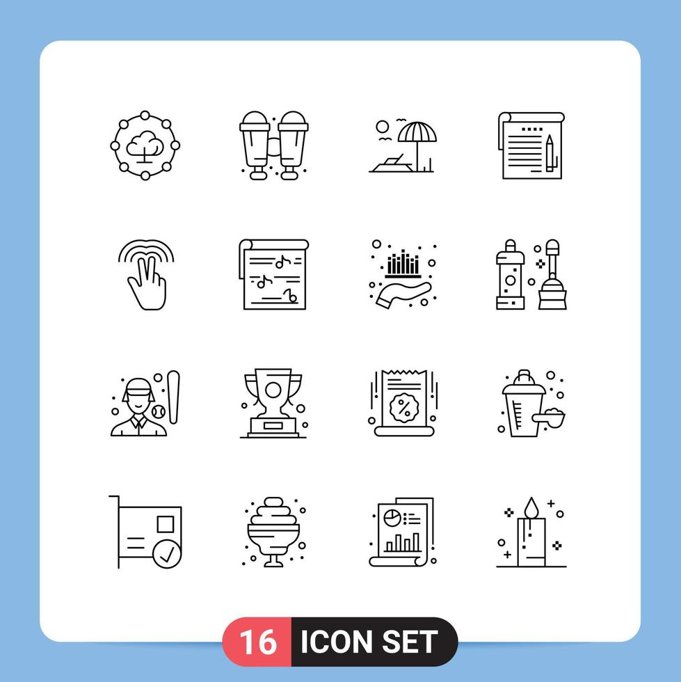 16 Outline concept for Websites Mobile and Apps album hand vacation gestures education Editable Vector Design Elements