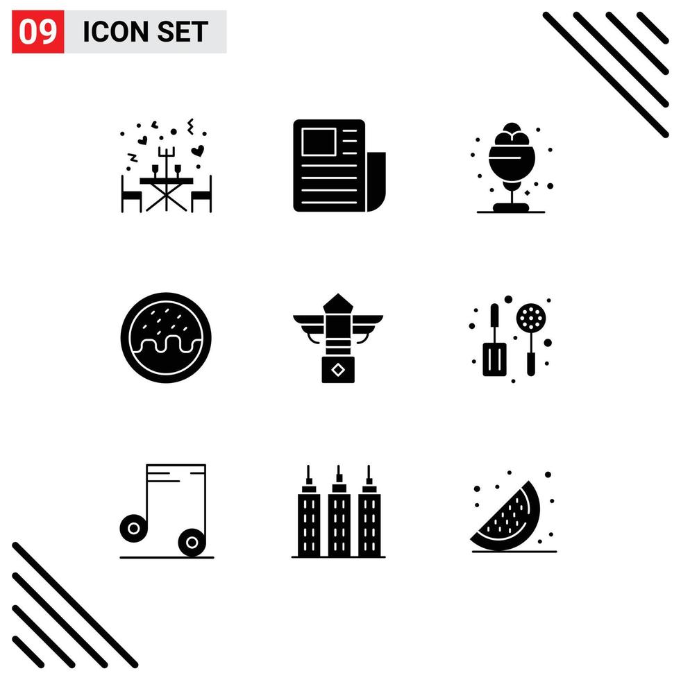 Set of 9 Vector Solid Glyphs on Grid for night street desert food dessert Editable Vector Design Elements