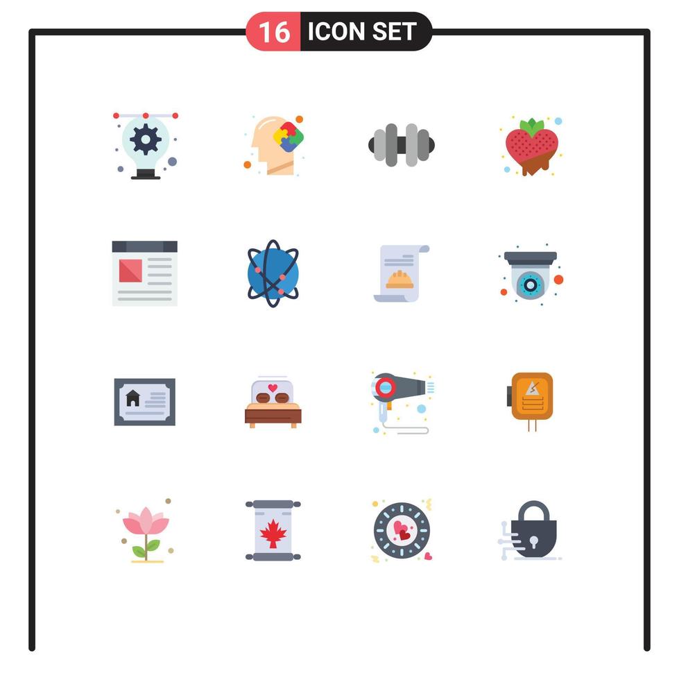 Pictogram Set of 16 Simple Flat Colors of page app dumbbell heart strawberry Editable Pack of Creative Vector Design Elements