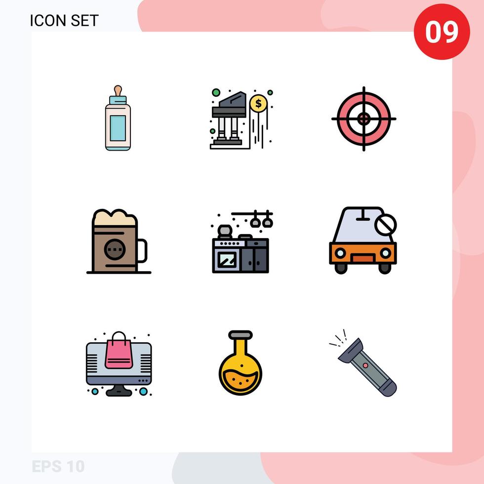 Filledline Flat Color Pack of 9 Universal Symbols of home drink money beverage alcohol Editable Vector Design Elements