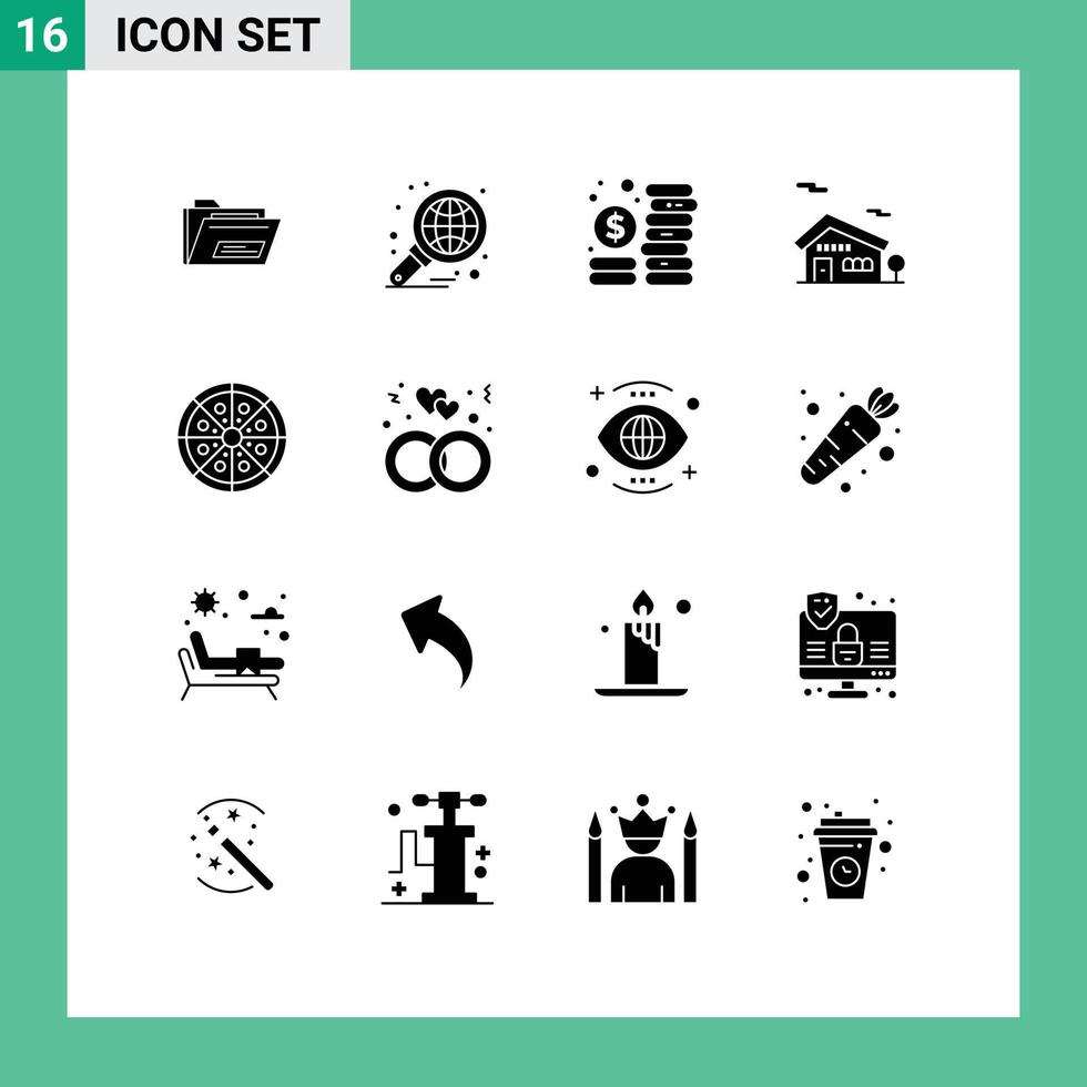 Modern Set of 16 Solid Glyphs Pictograph of food house report home management Editable Vector Design Elements