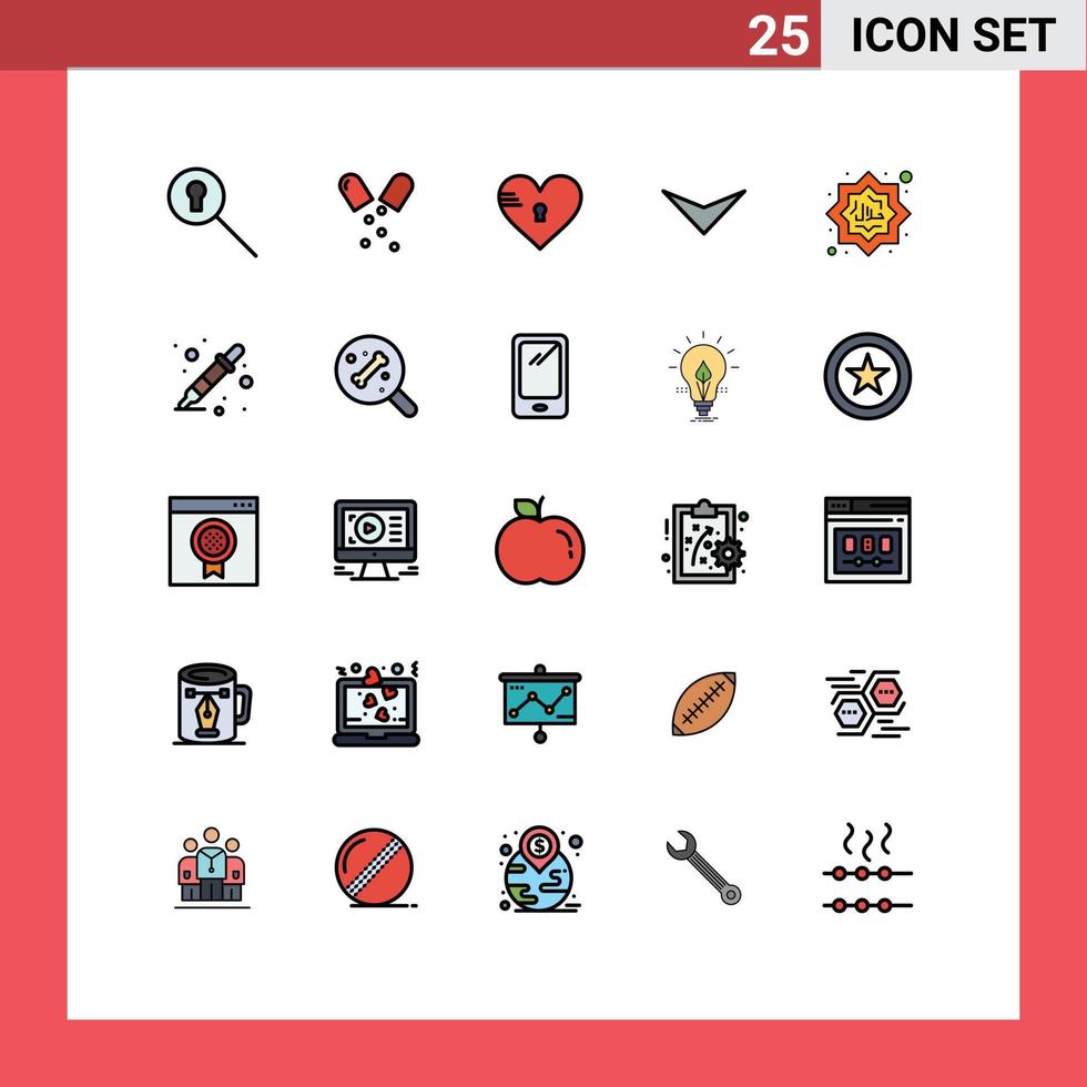 Modern Set of 25 Filled line Flat Colors Pictograph of decoration halal secure next arrow Editable Vector Design Elements