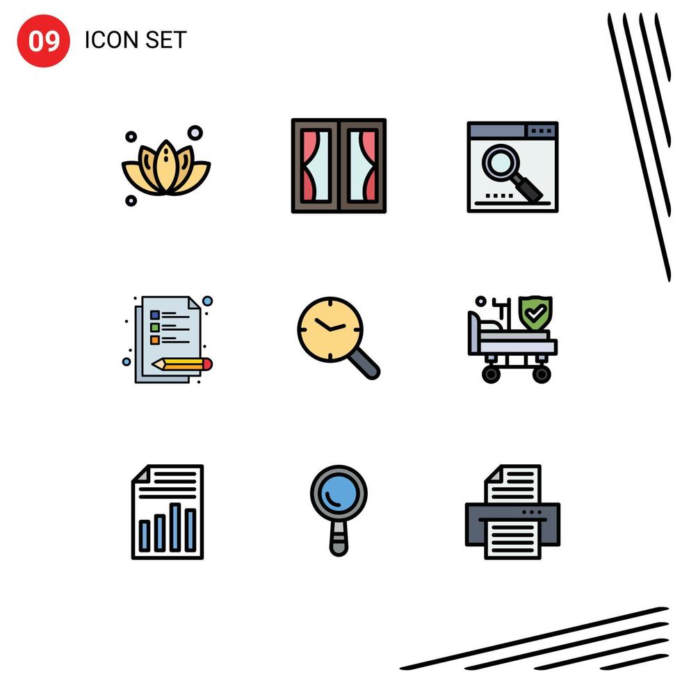 Universal Icon Symbols Group of 9 Modern Filledline Flat Colors of search notes house lecture page Editable Vector Design Elements