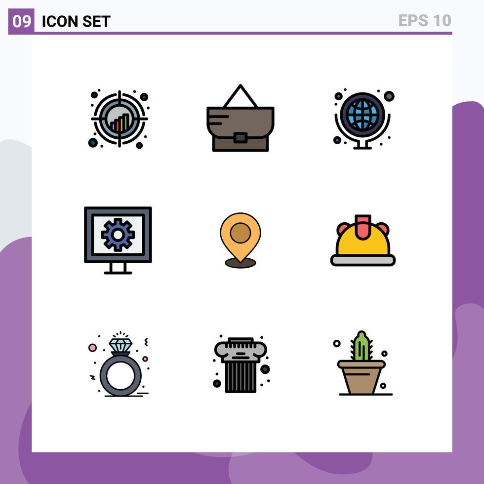 Set of 9 Modern UI Icons Symbols Signs for map watch geography tv control Editable Vector Design Elements