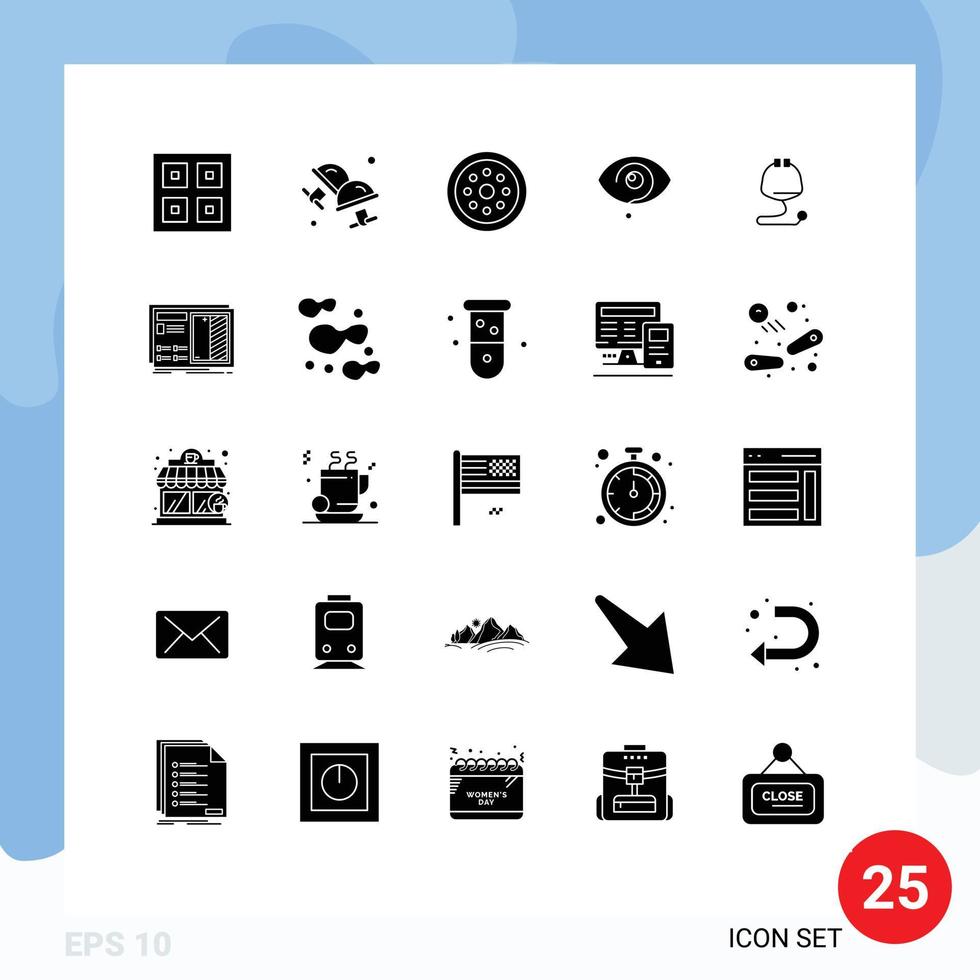 Group of 25 Modern Solid Glyphs Set for knowledge exclamation jewelry curious safety Editable Vector Design Elements