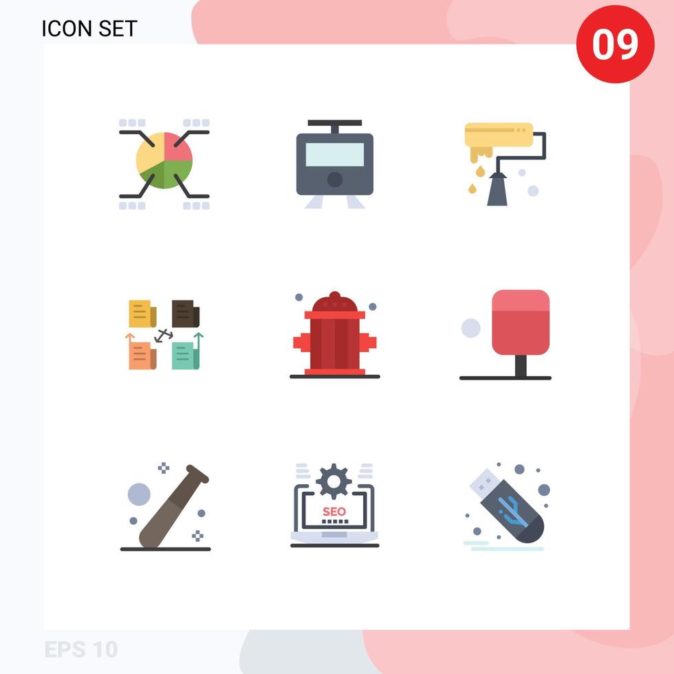 9 Creative Icons Modern Signs and Symbols of firefighter data paint brush folder exchange Editable Vector Design Elements