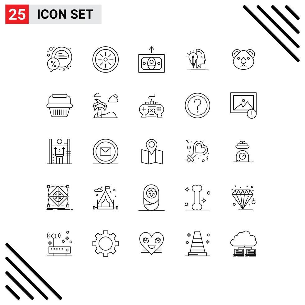 Mobile Interface Line Set of 25 Pictograms of citysets animal cash programming mind Editable Vector Design Elements