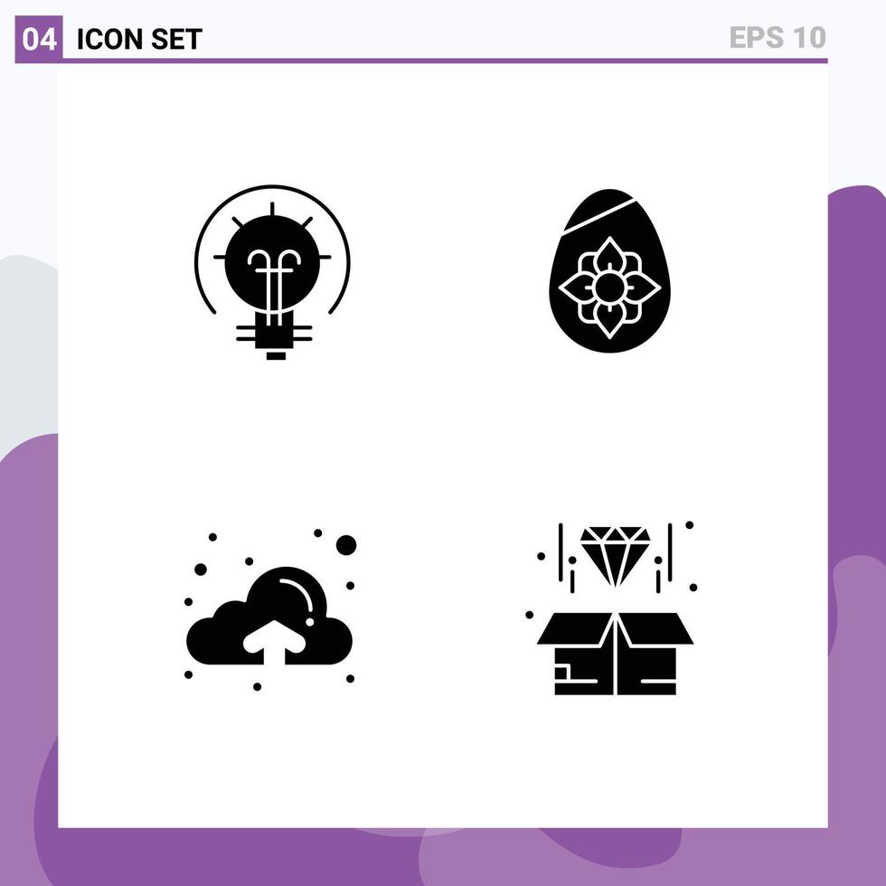 Group of Solid Glyphs Signs and Symbols for bulb up solution easter egg box Editable Vector Design Elements