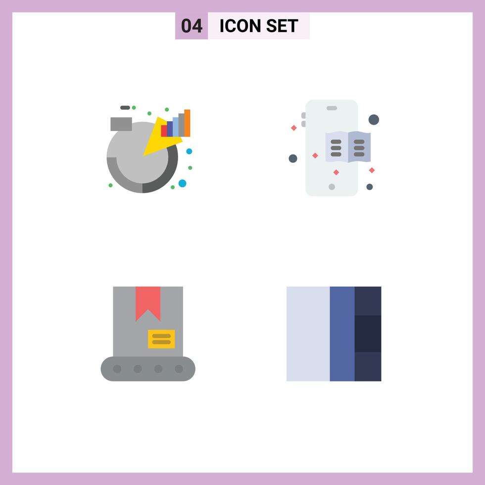 4 Universal Flat Icon Signs Symbols of chart crane management education book layout Editable Vector Design Elements