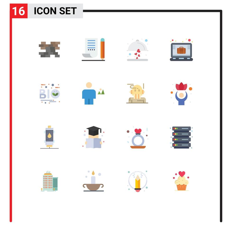 Modern Set of 16 Flat Colors Pictograph of eco office case dish laptop brief Editable Pack of Creative Vector Design Elements