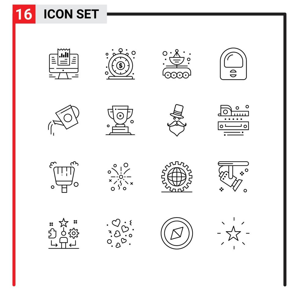 Group of 16 Modern Outlines Set for suit astronaut money transfer data transfer Editable Vector Design Elements