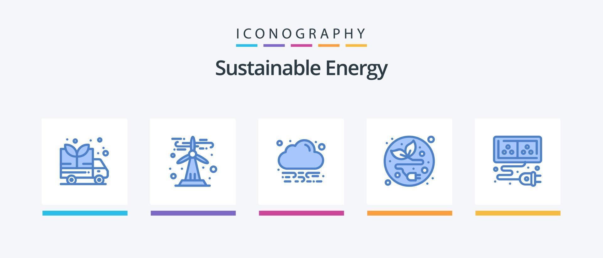 paquete de iconos de energía sostenible azul 5 que incluye. elemento. verde. cable. lámina. diseño de iconos creativos vector
